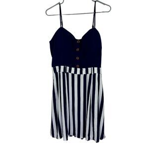 Stella Tweed Rayon Dress XL Blue White Juniors Stripes Sundress Nautical New